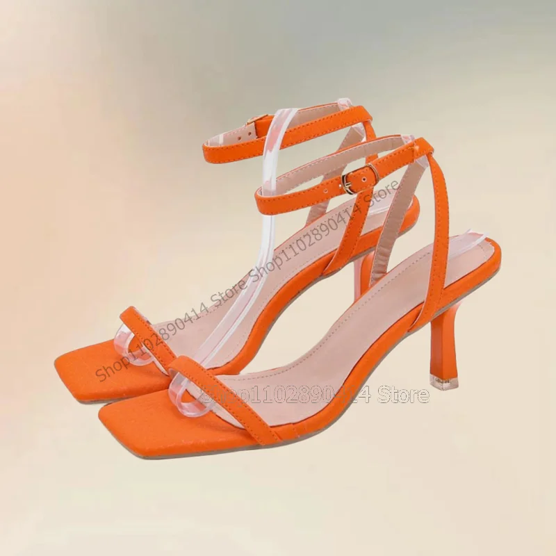 Sandales à lanières pour femmes, chaussures à talons hauts et fins, coupe creuse, orange, été 2023