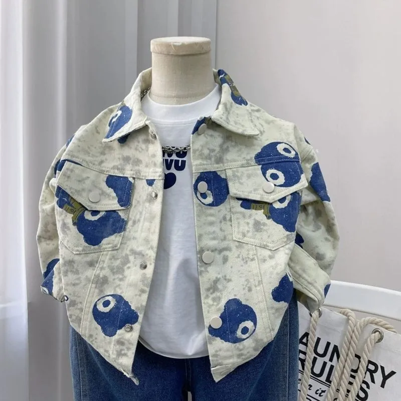 

Boys coat outerwear Spring and Autumn children's cartoon collar denim jacket fashionable