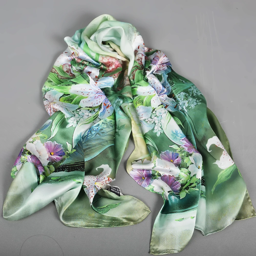 BYSIFA|New Brand Silk Scarf Foulard Women Brand Blue Green Rival Design Long Scarves Fall Winter100% Silk Ladies Scarf170*53cm