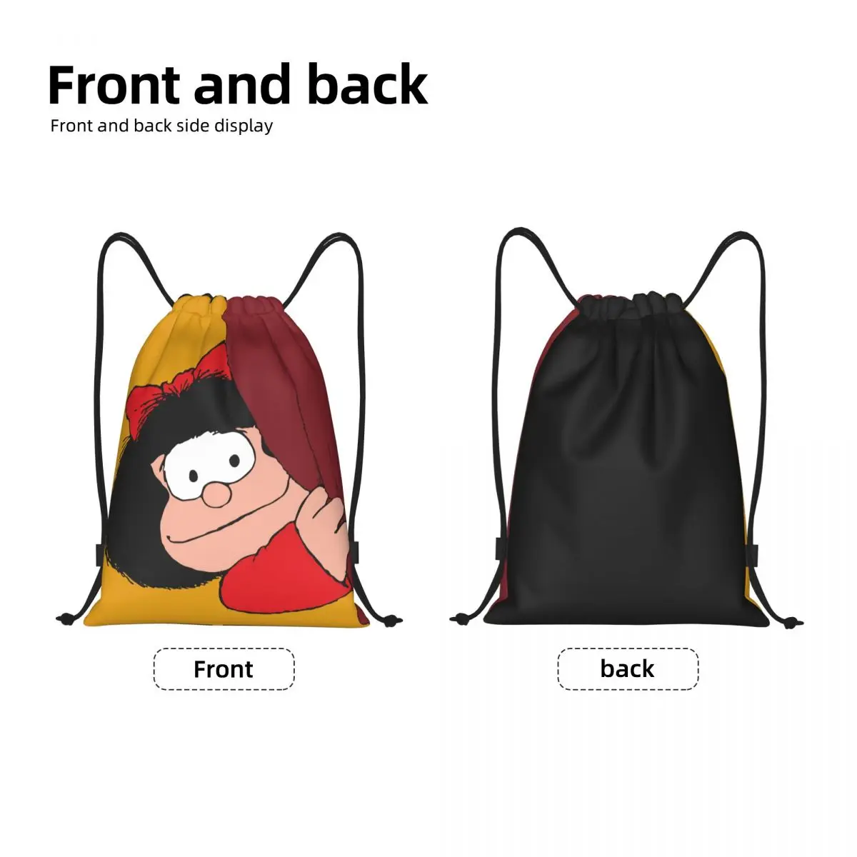 Mafalda Is Peeking zaino con coulisse donna uomo palestra Sport Sackpack pieghevole Quino Comic Cartoon Training Bag Sack