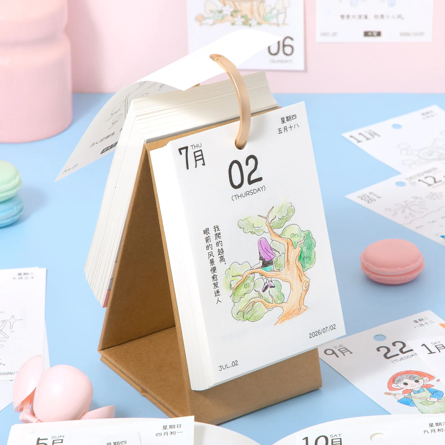 วารสาร GO 365 วันปฏิทิน 2026 ปฏิทินเครื่องประดับสร้างสรรค์ภาพวาดสีน่ารักปฏิทินยืนครอบครัวเพื่อนของขวัญ