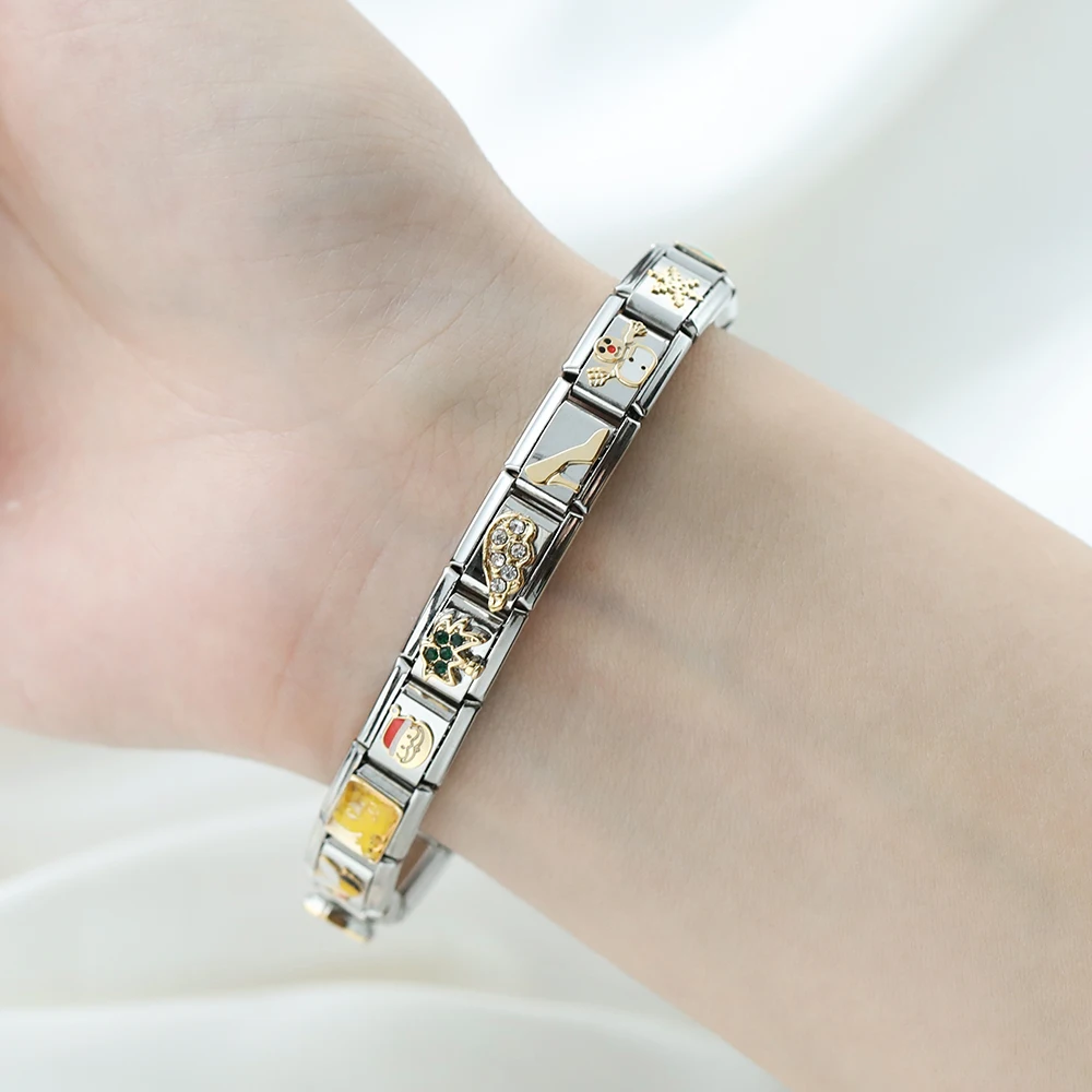 1Pcs Evil Eyes Christmas Snowflake Connector Italian Charm Links Fit 9mm Stainless Steel Bracelet Jewelry DIY Making Accessories