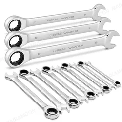 1pcs Ratchet Wrench 6-24mm Metric Chrome Vanadium Steel 12 Point Fixed Head Ratcheting Wrench with 72-Tooth Ratchet ＆ Open Head