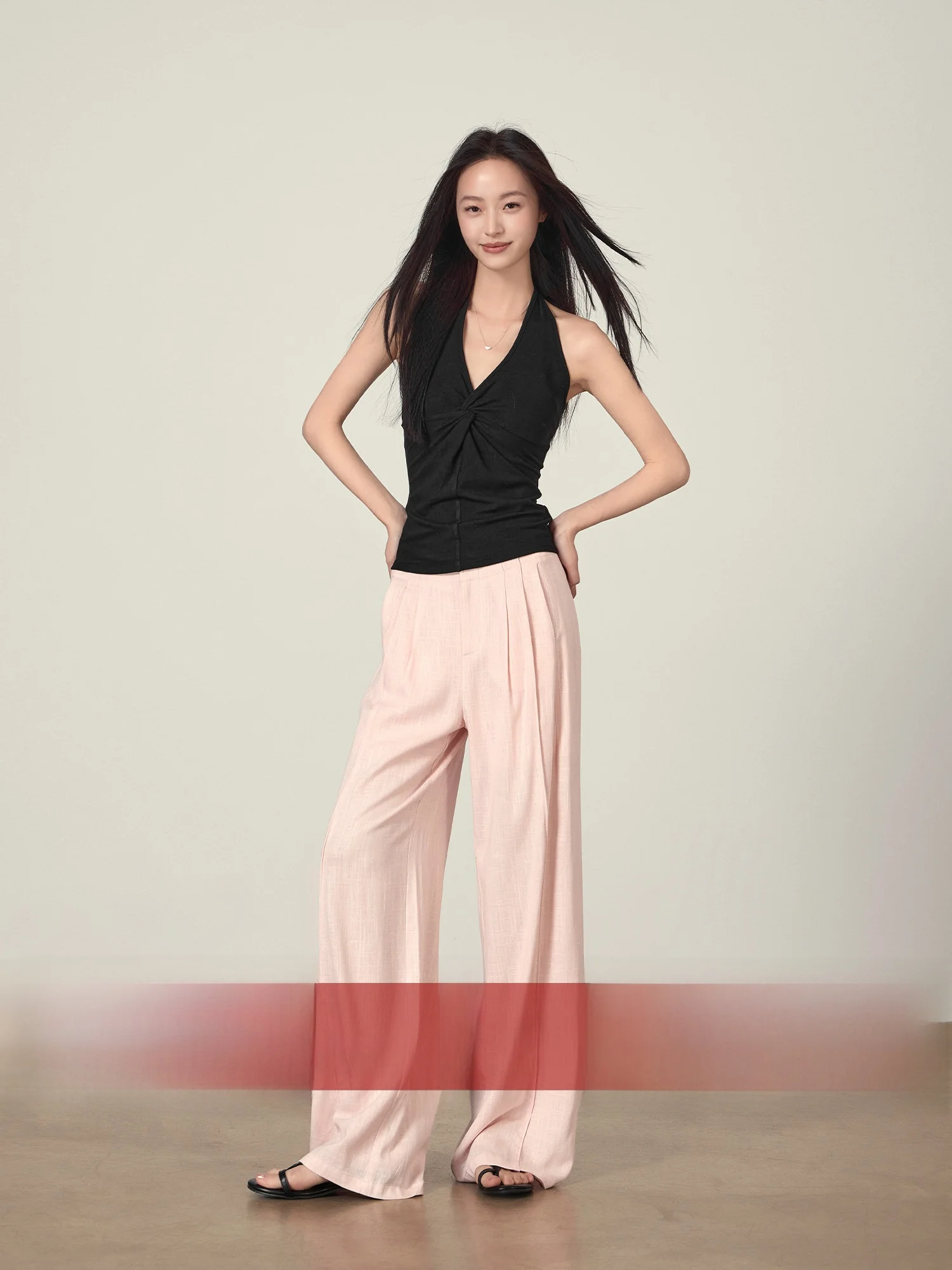

Rising Small Size Women's Casual Pants Summer Loose Wide Leg Pants High Waist Button Closure Linen Fabric Skin-friendly Breat...