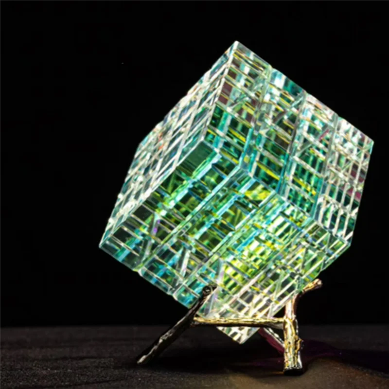 A76F-Colorful Prism Sun Catcher Cube Glass Colorful Magic Desktop Decoration
