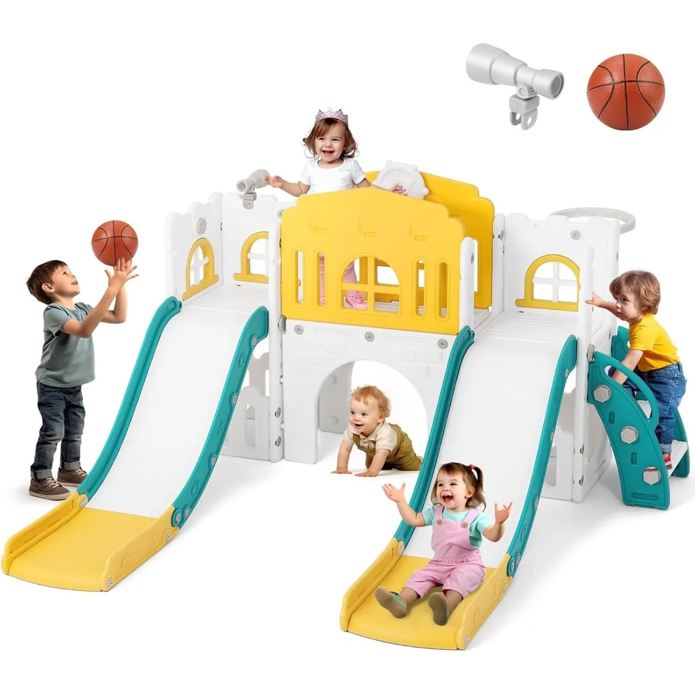

9 in 1 Toddler Slide, Toddler Playground with Double Slides,Tunnel, Telescope, Storage Space and Non-Slip Step, Backyard Playset