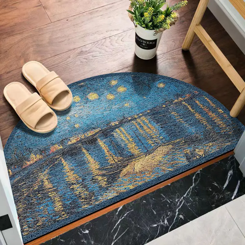 Abstract Oil Painting PVC Door Mat Print Text Dust-proof Printed Carpet Entrance Hallway Mat Shoes Scraper Living Room Area Rug