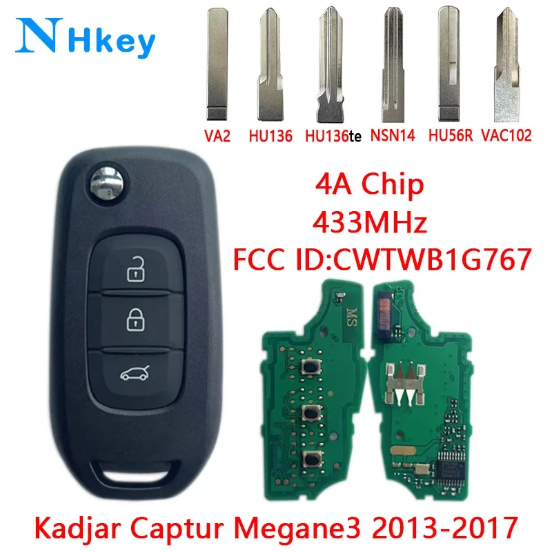 NHkey Für Renault Megane3 Logan2 Kadjar Captur Symbol Dacia Duster 4A Chip 433MHZ PCF7961M Smart Flip Auto Schlüssel CWTWB1G767