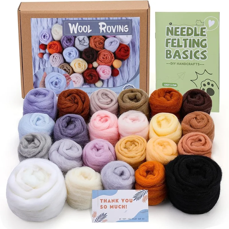 

23 Colors Wool Roving Felting Bulk for Needle Felting Supplies Kit with Instructions for Beginners for DIY Handcrafts Decoration