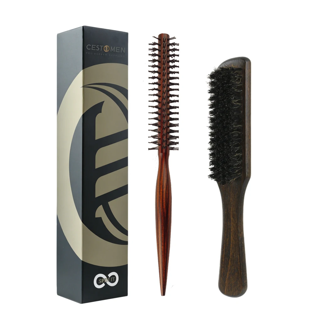 2-teiliges Set, professionelle Haarbürste aus Holz, Wildschweinborsten-Bartbürste, runde Bürste für lockiges Haar, Volumenbürste, antistatisches Haar-Styling-Werkzeug – Detail 13