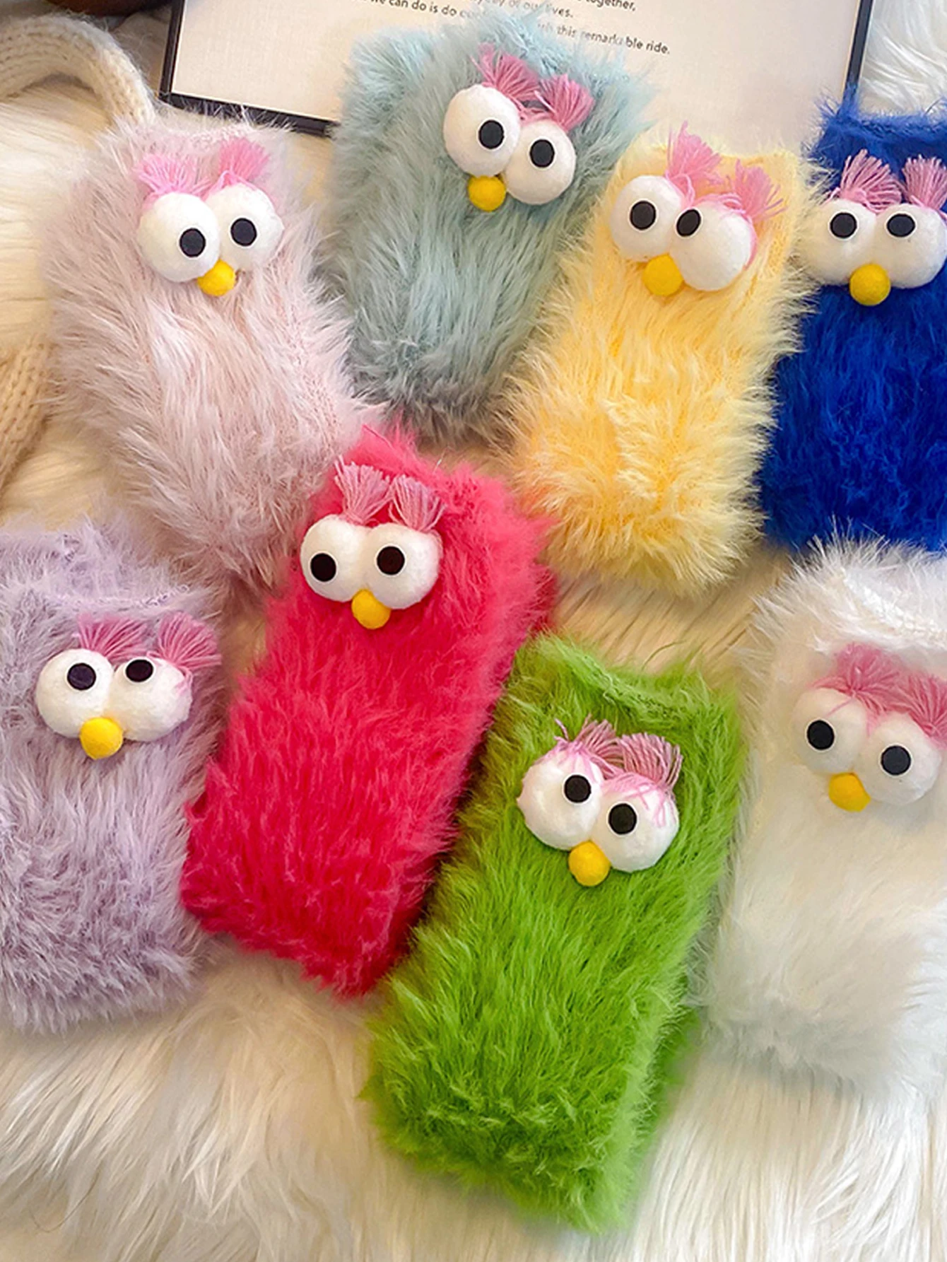 

1 пара женских креативных носков, праздничных носков, носков с героями мультфильмов, плюшевых носков, носков до щиколотки, носков с большими очками, милых носков, теплых носков