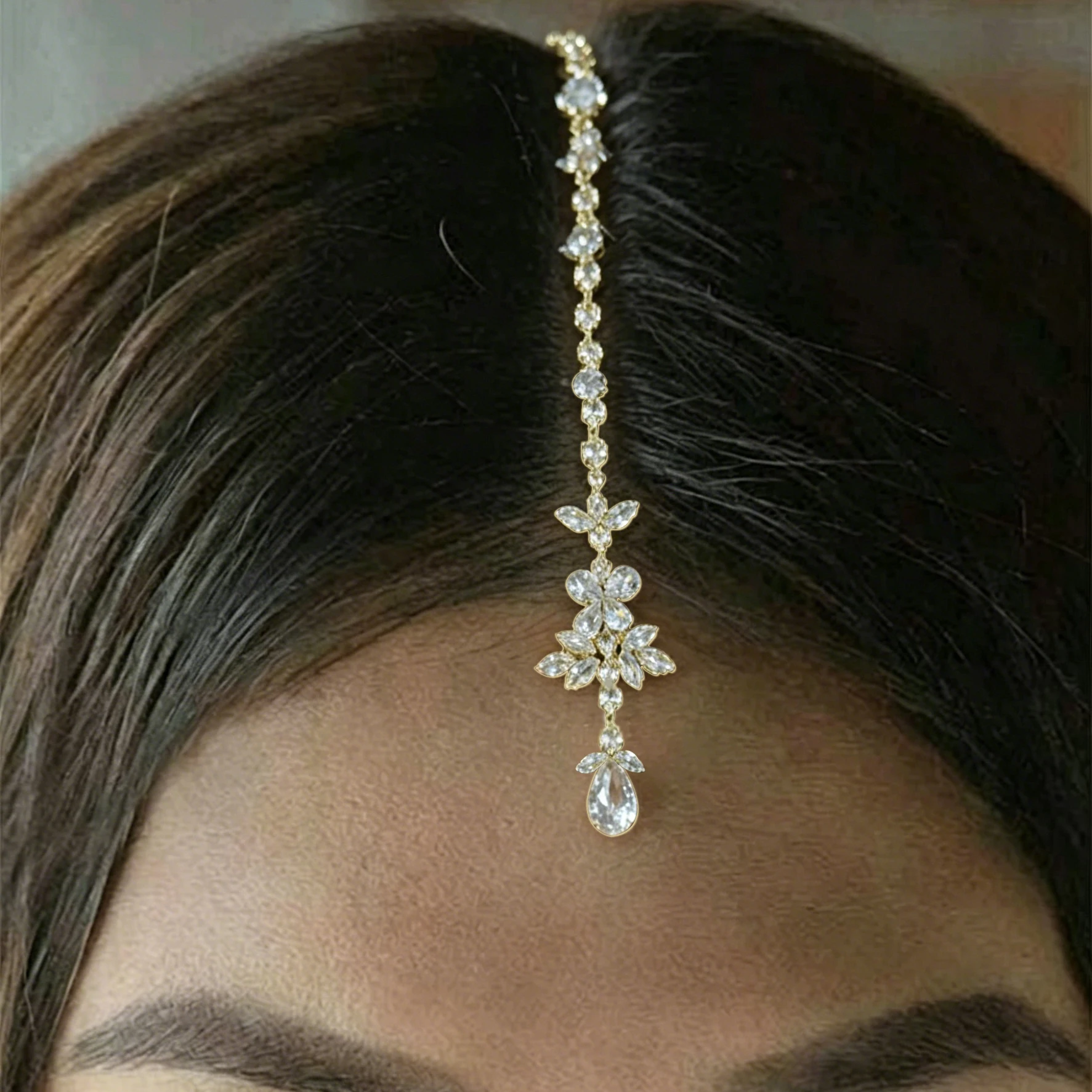 Bling Indian Shiny Pendant Forehead Chain Jewelry Tiara Headpiece Bridal Head Hair Wedding Rhinestone Headwear Accessories Gift