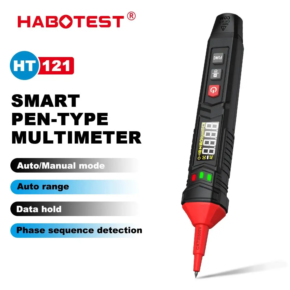 

HABOTEST HT121 Digital Pen Type Multimeter Smart Voltage Tester Voltmeter Auto Range Resistance Capacitance True RMS Multi-meter