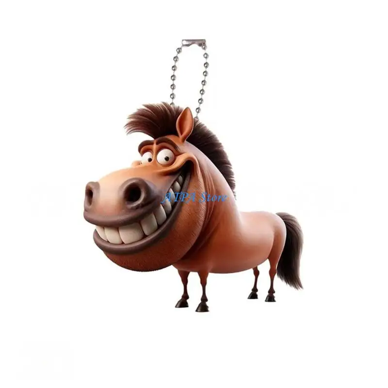 U13C Multiple functional Car Accessory Large Mouth Horse Plush Toy Pendant with Elegant Chain Cartoon Designs for Decors &