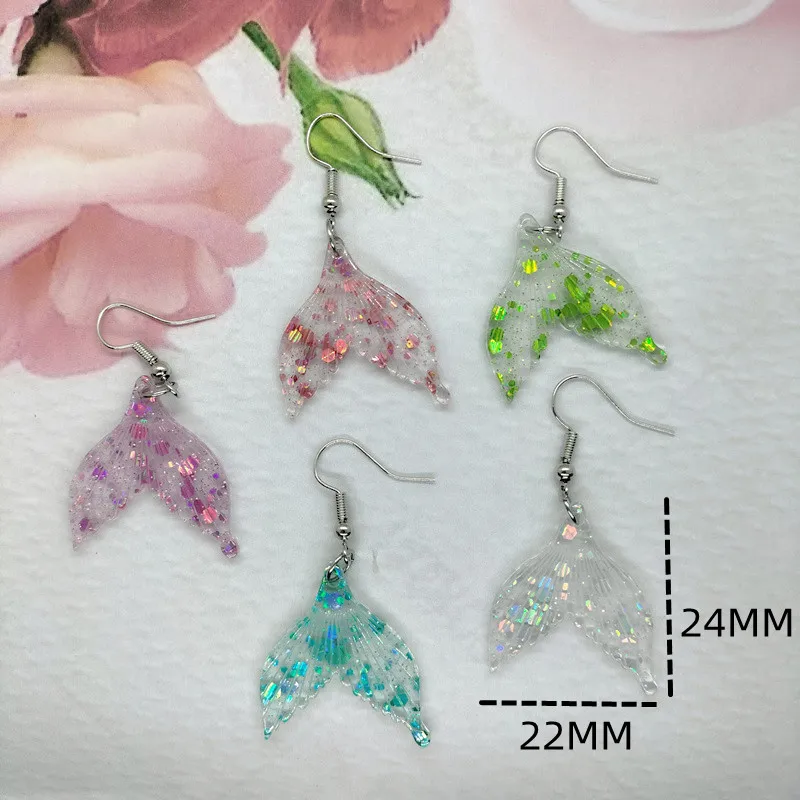 Yungqi Cartoon Resin Mermaid Tail Dangle Earrings For Kid Girl Animal Fish Tail Drop Earring Party Gift Jewelry Hook brincos