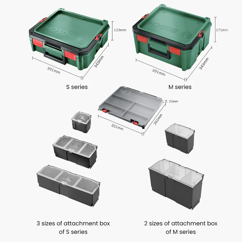 Bosch-caja de almacenamiento de accesorios de herramientas eléctricas, kit de herramientas de combinación multifuncional apilable, bolso de mano