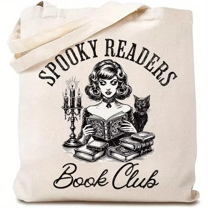 Personalized Spooky Readers Book Club Canvas Tote Bags Custom Name Halloween Witch Grocery Shopping Bag Reusable for Women Gifts