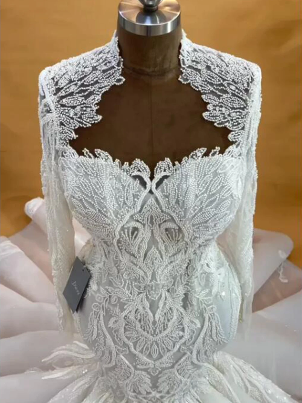 Suknia ślubna Aso Ebi w kolorze kości słoniowej, syreni krój, dla panny młodej, cekinowa tiulowa, przezroczysty dekolt, pełne rękawy, luksusowe suknie ślubne, sukienki plus size 2025