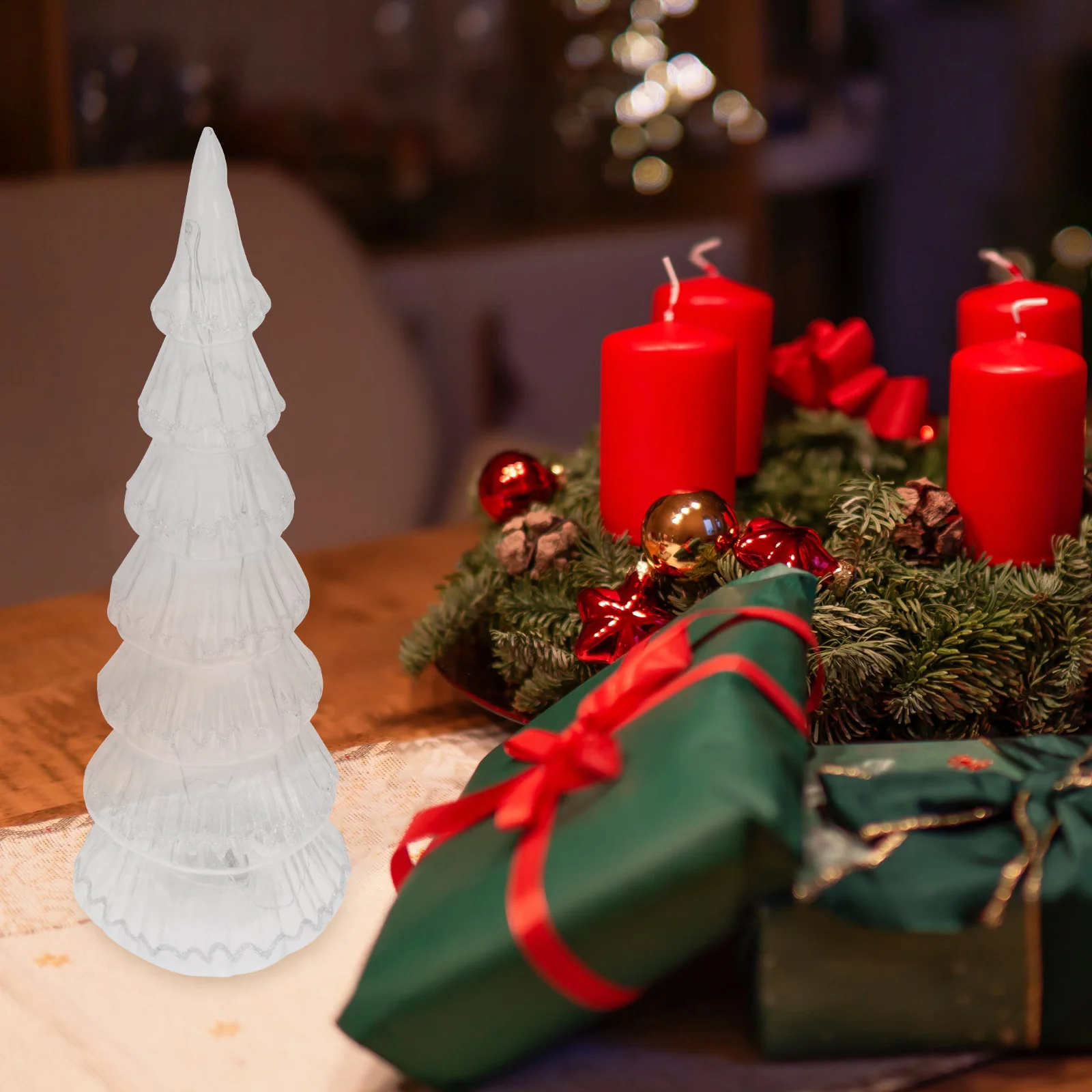 1 قطعة شجرة عيد الميلاد الزجاجية ضوء سطح المكتب ضوء الليل زخرفة عيد الميلاد مثالية للاستخدام الذاتي أو الهدايا في موسم العطلة