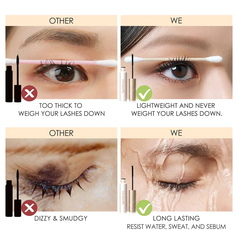 FOCALLURE 4d Eyelash Mascara Non Caking Super Lengthening Curling Mascara Makeup Natural Eye Lash Extension Black Brown