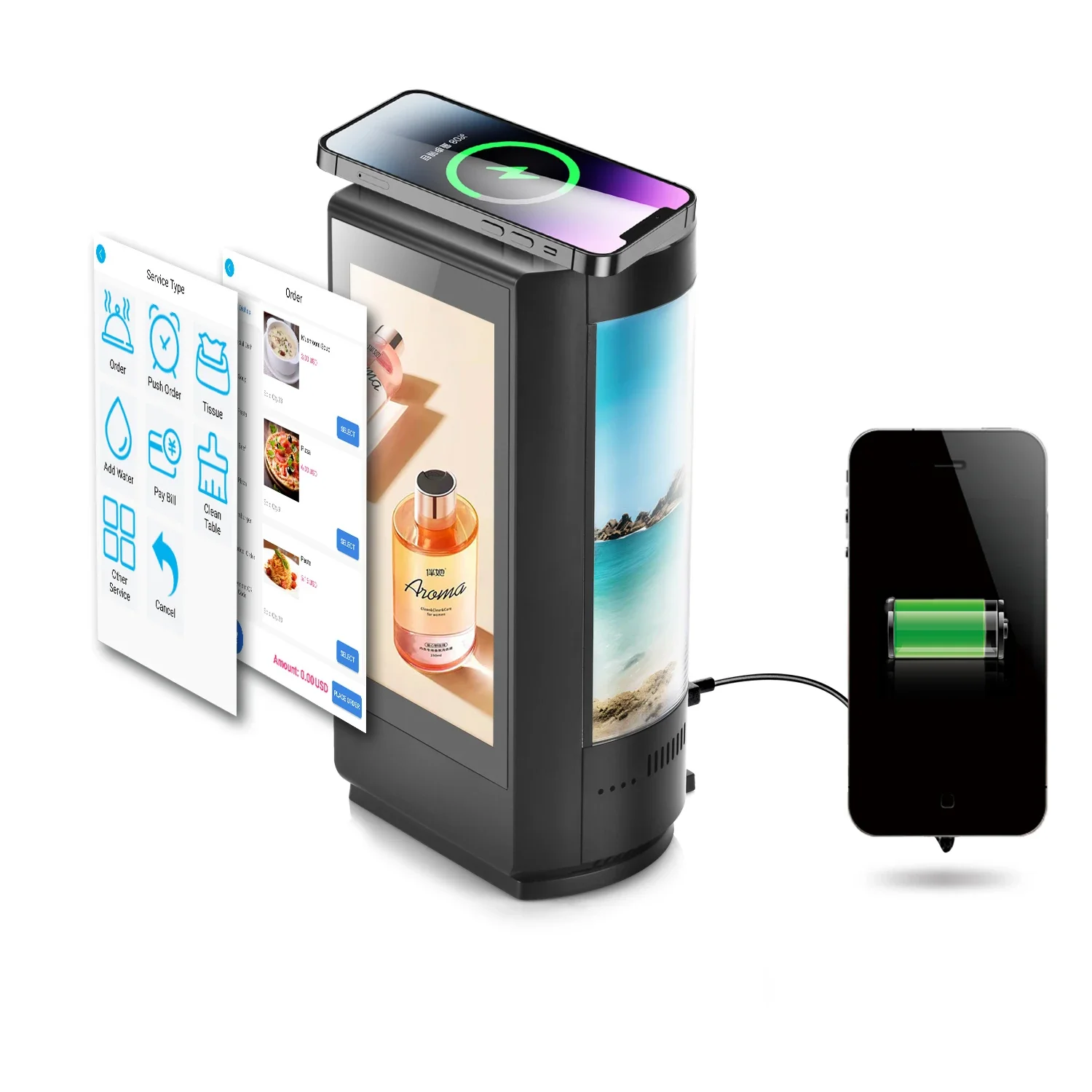 15W Fast wireless charger hot selling stand touch screen advertising display with lcd light table top player