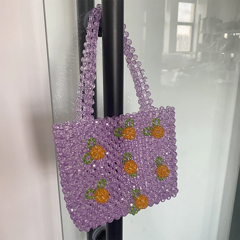 Solid Color Brand Designer Lady Evening Clutch Purse 2023 Trend Beaded Women Handbag Party Bucket Tote Top-Handle Bag for Summer