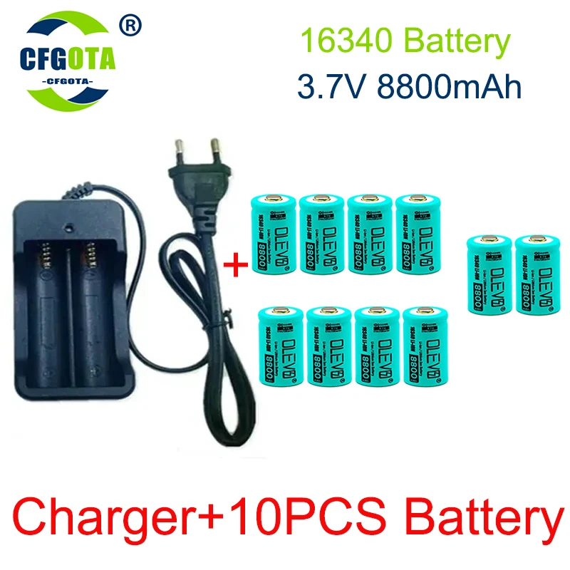 3.7V 16340 Rechargeable  8800mAh Li-ion Battery CR123A Battery forLED Flashlight Travel Wall Charger