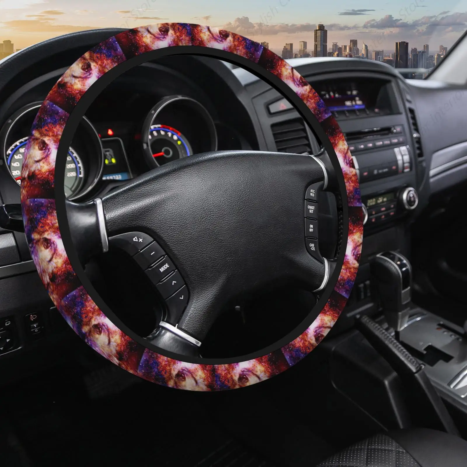 Wolf Car Steering Wheel Cover for Women Men Wildlife Star Galaxy Universe Cosmic Steering Wheel Cover Universal Car Accessories