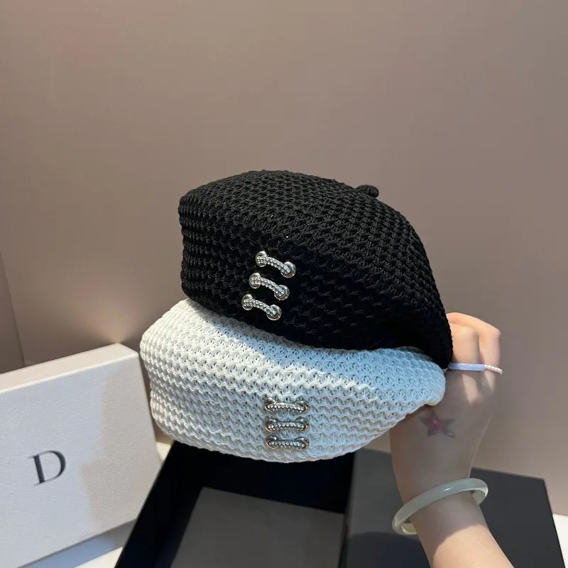 

Французский вязаный крючком берет, женский ажурный берет с кольцом и пряжкой, легкая летняя шляпа, дышащая кепка художника уникального дизайна, бесплатная доставка ​ ​