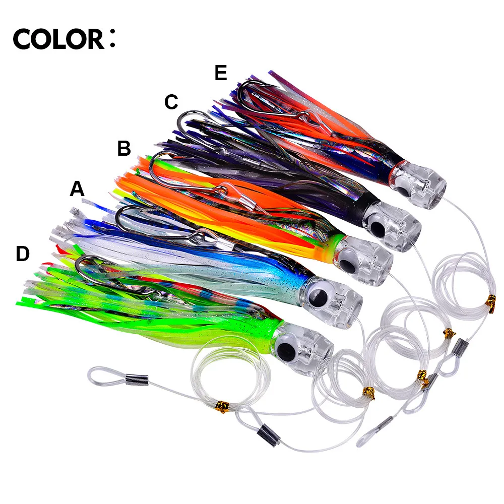 1pcs 65g/100g Luya Bait Resin Head Octopus Soft Skirt Lure Deep Sea Boat Fishing Big Trolling Bait for Tuna Wahoo Fast Sinking