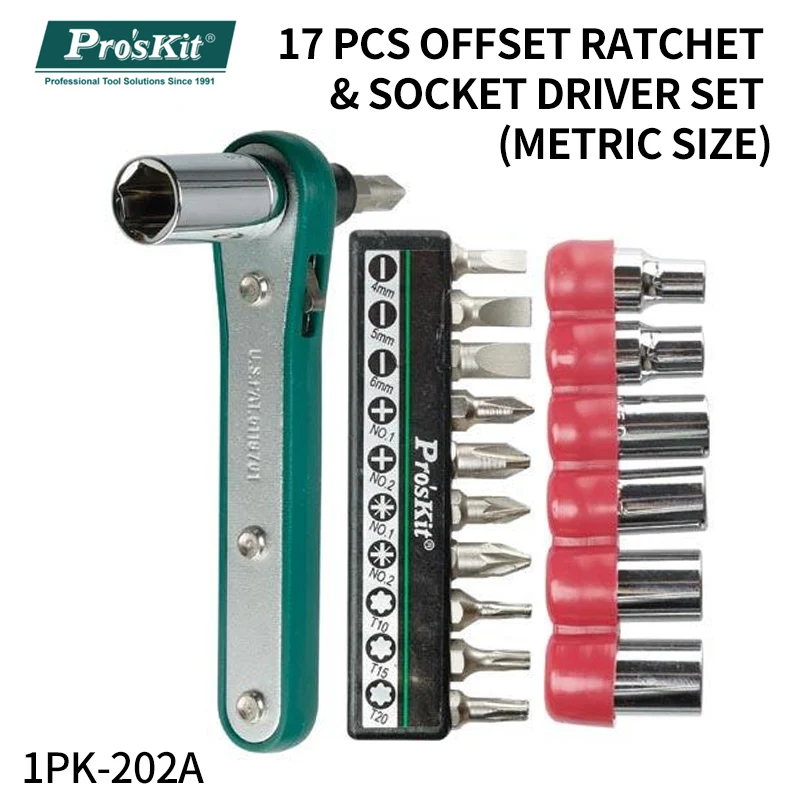 PRO'SKIT 17 PCS OFFSET RATCHET & SOCKET DRIVER SET (METRIC SIZE) 1PK-202A