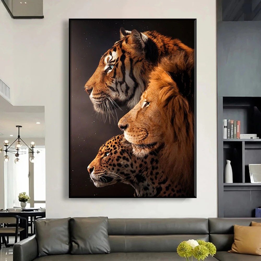 Lion Poster Canvas Painting Leopard Animal Print Tiger Picture Nordic Wall Art for Living Room Home Office Interior Decor Cuadro