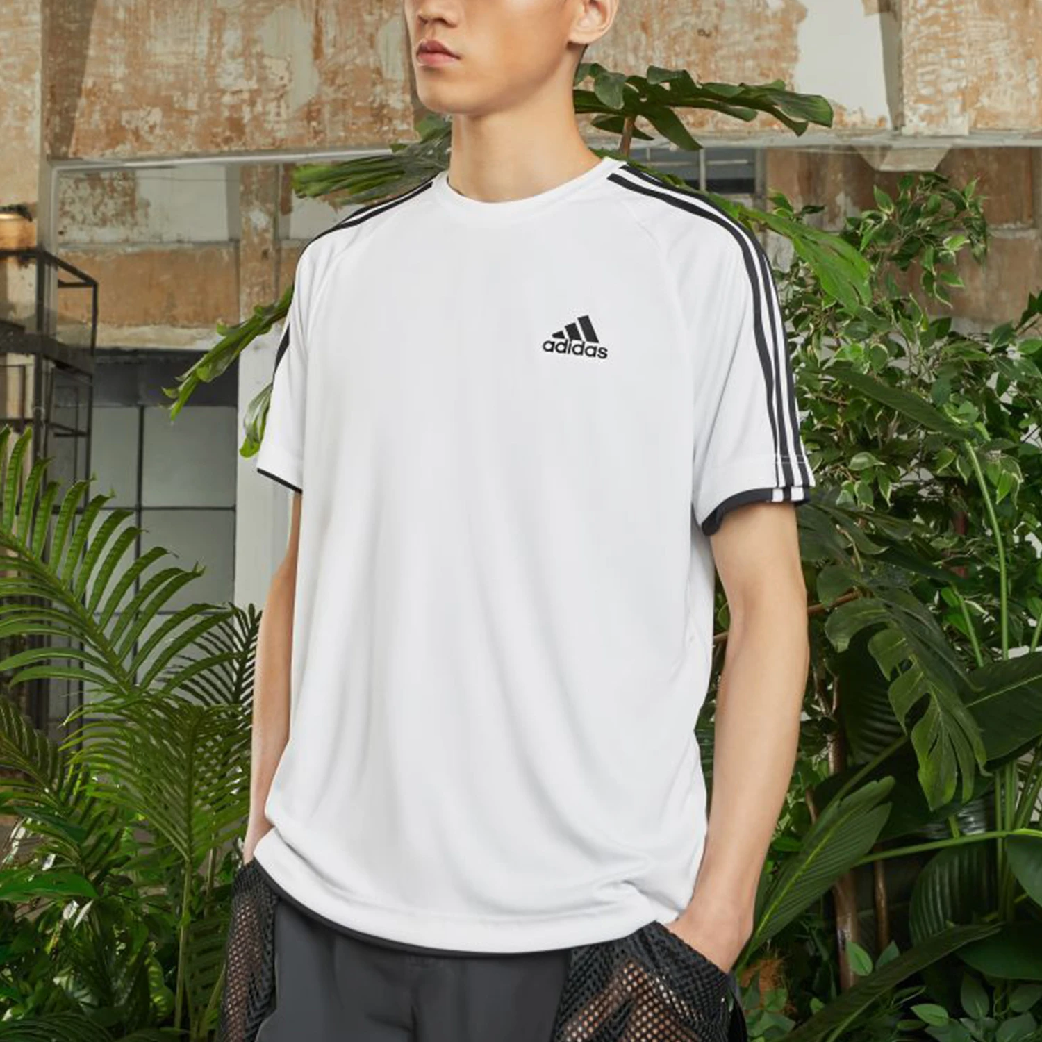 Adidas genuine summer men's striped classic round neck sports casual T-shirt KU3920