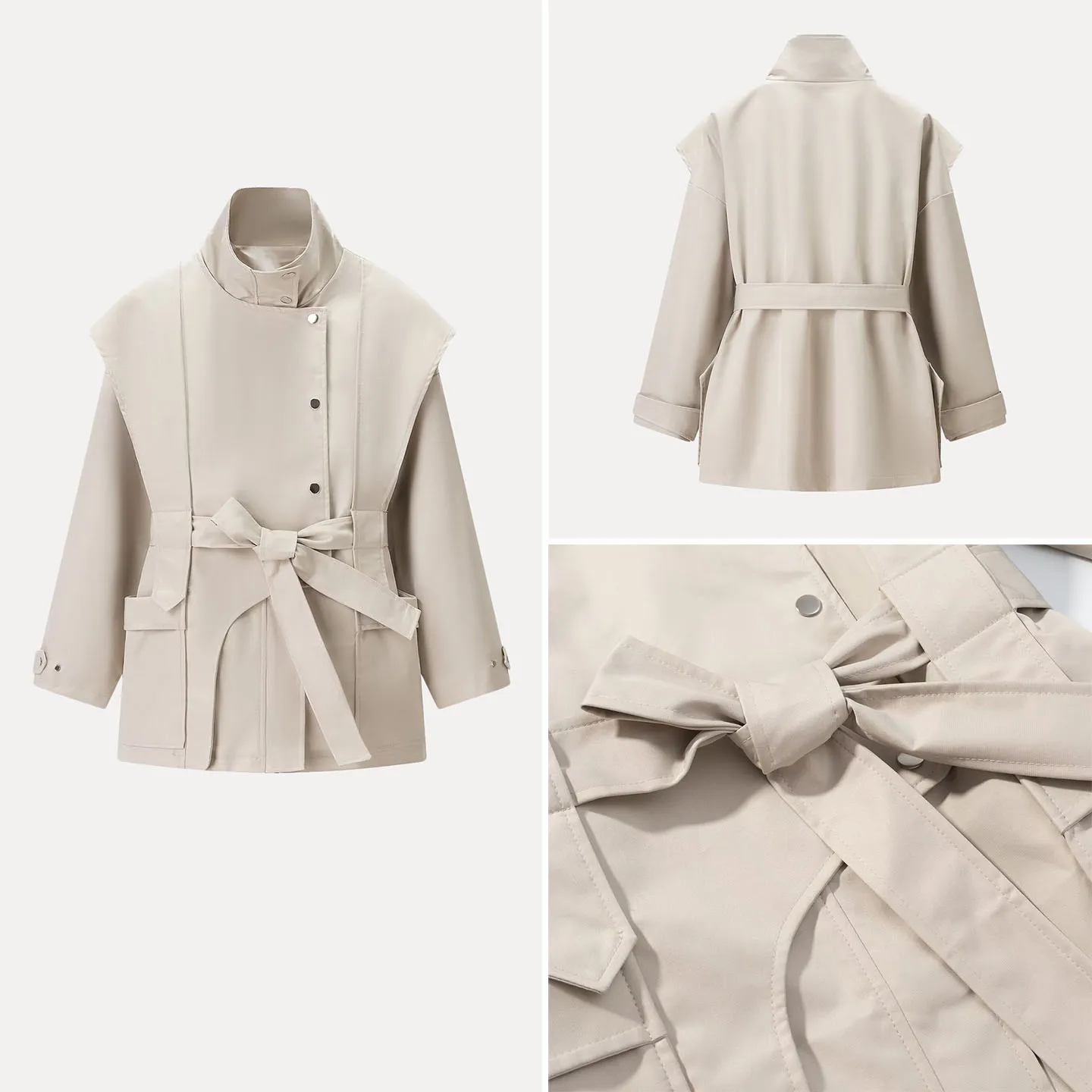 

2025 Autumn New Women's Faion Personali Pure Color Waist-Cinching Belted Commuter Coat Z Straight-Line Long-Sve