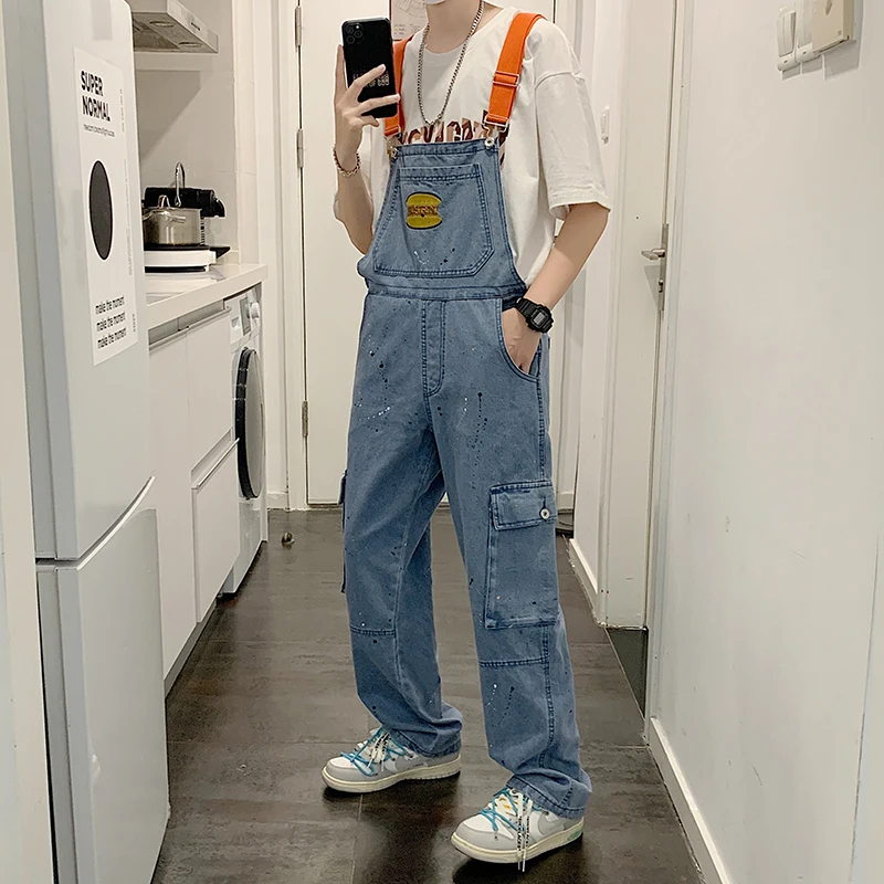 

Ретро-джинсовые комбинезоны в американском рабочем стиле для мужчин, весенне-осенние, модные, брендовые, повседневные, широкие джинсы с высокой талией, без стрейча, для пар