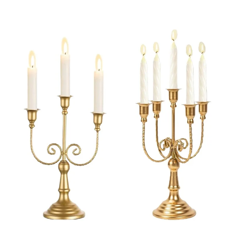 European Vintage Branch Wrought Iron Candelabra, Golden Candle Cup for Wedding & Living Room Entryway Decor