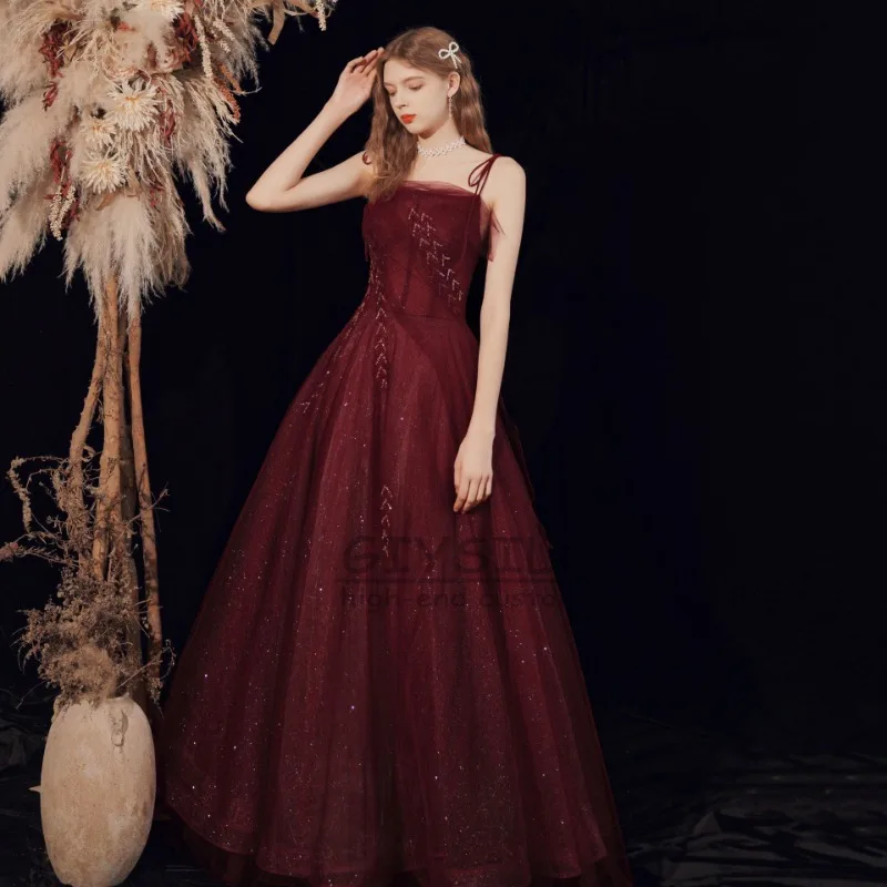 GIYSILE Abito da sera rosso vino 2025 New Fairy Paillettes Tube Top senza maniche Primavera Matrimonio Temperamento Atmosfera semplice Slim