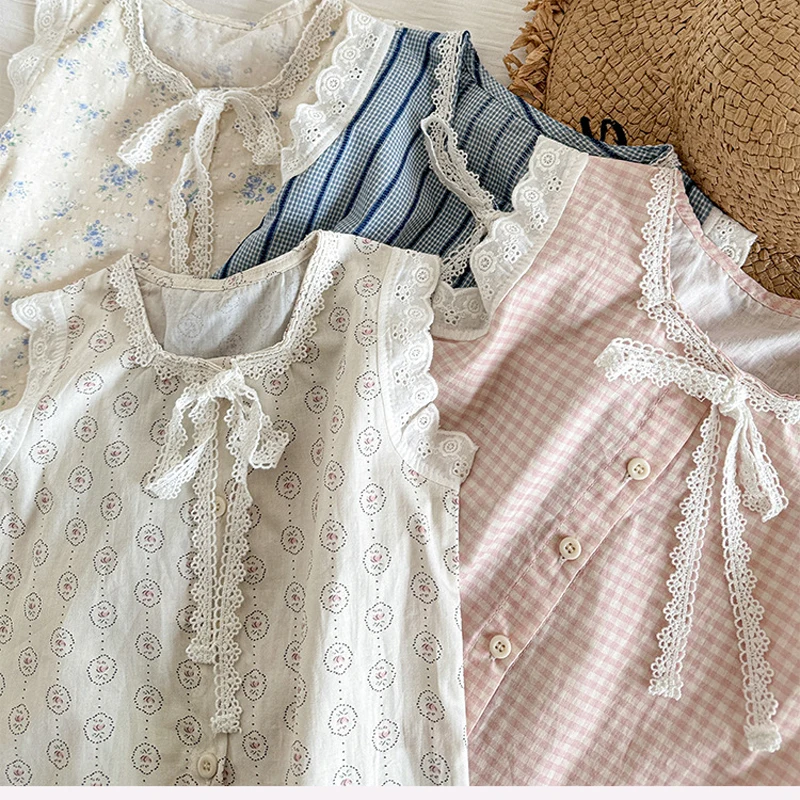 2024 Summer New Tank Top Princess Style Summer Children's and Girls Korean Edition Versatile Countryside Lace Sleeveless Vest