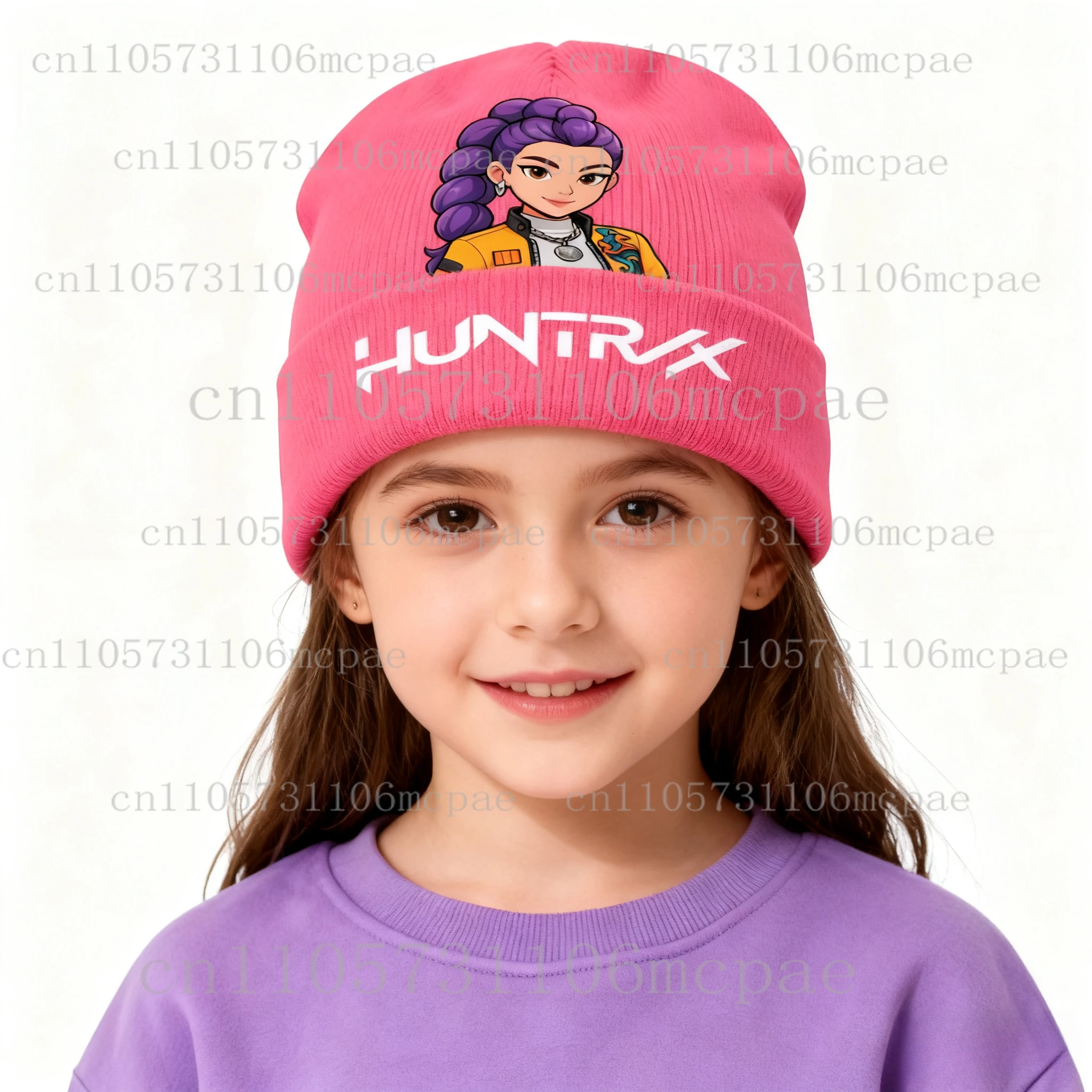

New Kpop Demon Hunter Children Knitted Hat Kawaii Cartoon Printed Beanie Girls Winter Outdoor Sports Warm Hat Birthday Gifts