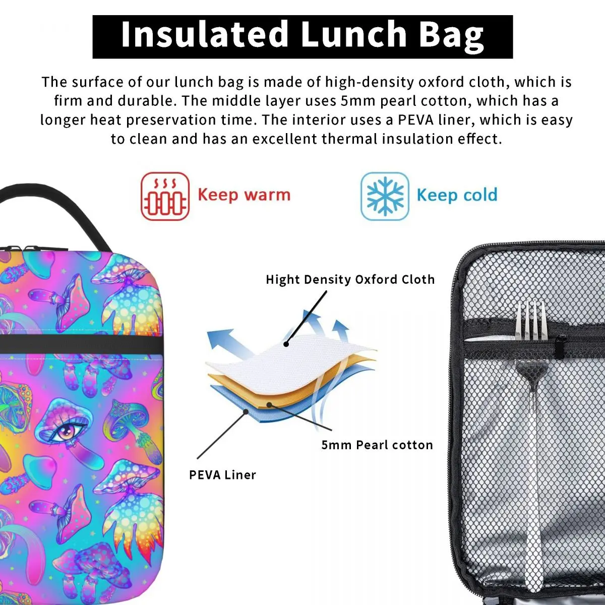 Trippy Jellyfish-Sac à lunch isotherme thermique pour pique-nique, boîte à bento portable, glacière pour hommes et femmes