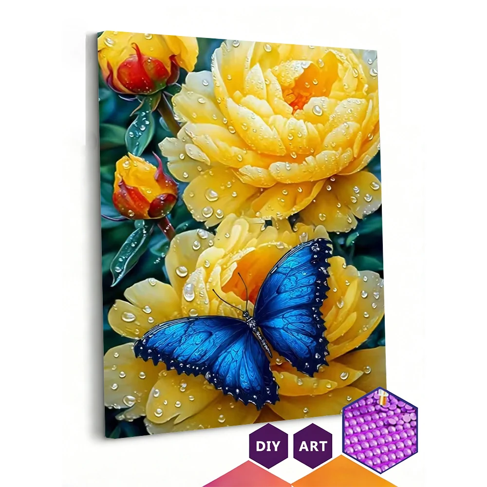 AZQSD Diamond Painting für Erwachsene, Rosenblume, 5D-Diamant-Mosaik, Blumen-Schmetterling, Kunsthandwerk, quadratisch, rund, Heimdekoration