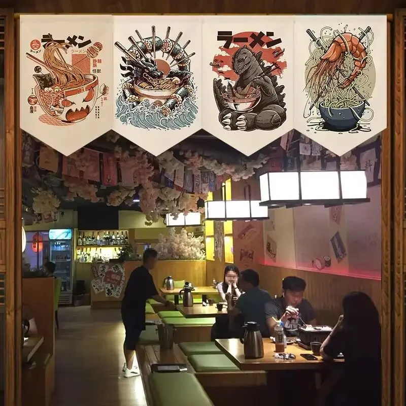 VIKAMA Japanese Ramen Triangle Hanging Flag Noren Curtain Izakaya Restaurant Decor Banner Kitchen Door Partition Hanging Curtain