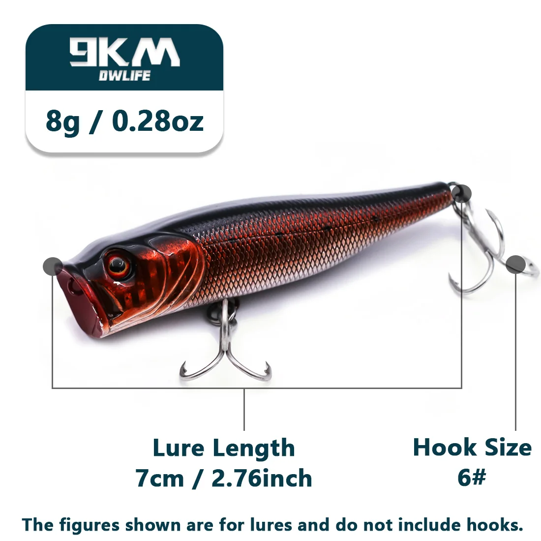 Popper Angelköder Salzwasser 7 ~ 9 cm Striper Hecht Lachs Köder Bass Topwater Angelköder Popper Angelstopfen mit Drillingen