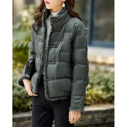 Vimly Short Puffer Down Jacket for Women Stand Collar Warm Thick Winter Coats 2023 Fashion Luxury Overcoat Ladies Clothing 50300