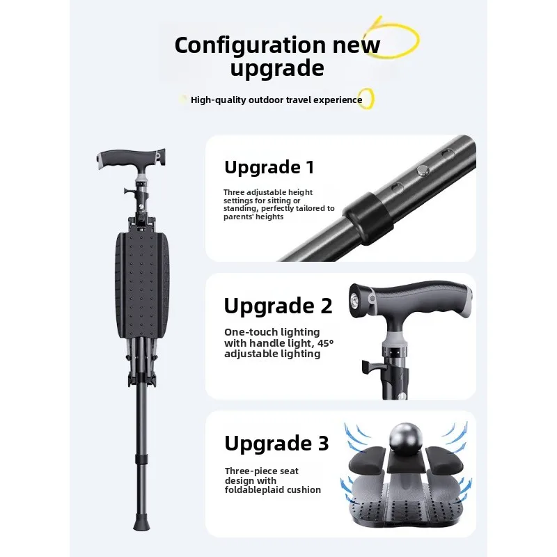 Elderly crutch stool Multifunctional cane chair stool Folding Portable Light walker Can sit on crutches