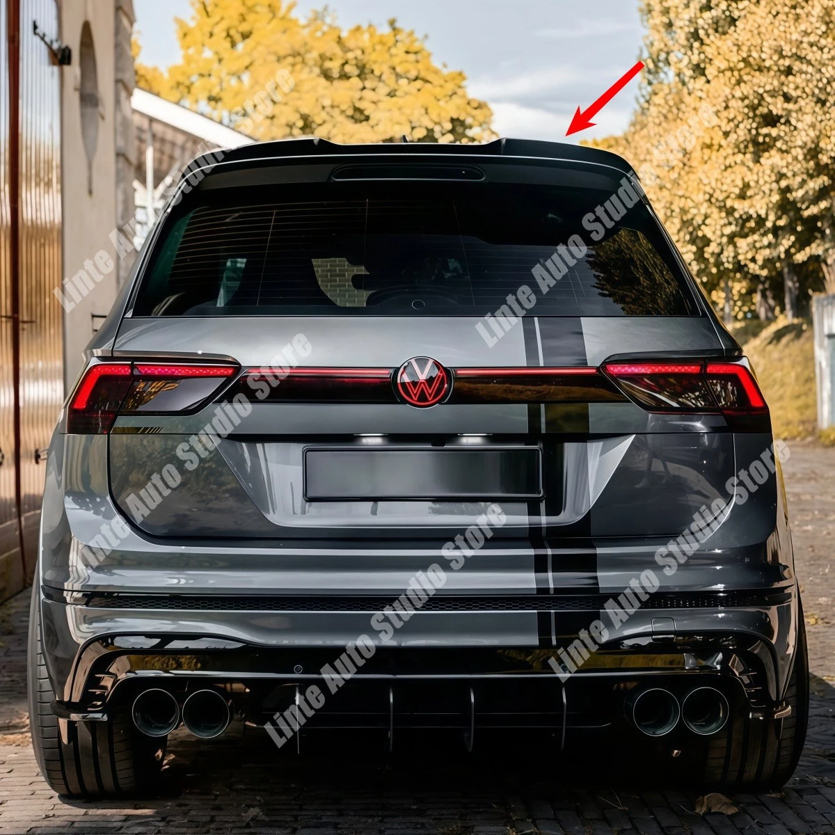 

For Volkswagen Tiguan MK2 MK2.5 R R-Line 2017 2018 2019-2024 Gloss Black Rear Spoiler Top Wings Cap Splitter Trunk Lip Body Kits