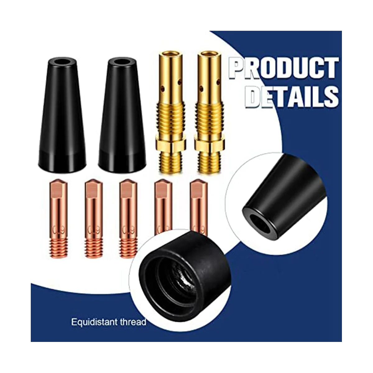 48Pcs Flux Core Gasless Nozzle Tips Kit KP1939-1 Flux Welder Contact Tips Gasless Nozzle Gas Diffusers(0.035inch(0.9mm))