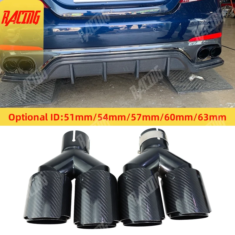 101mm Outlet Carbon Fiber Glossy Muffler Tip Y Shape Double Exit Exhaust Pipe Nozzle Decoration Universal Stainless Black for AK