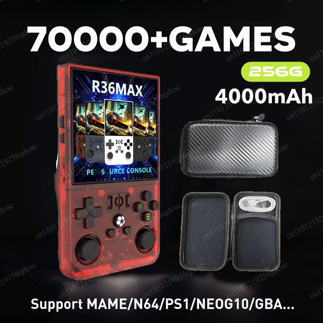 

R36 MAX Retro Handheld Game Console Linux System 4.0 Inch IPS Screen Portable Video Game Player 256GB Games 70000+GAME Kids Gift