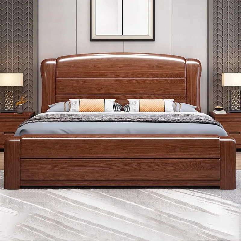 

Walnut solid wood bed double Chinese 1.5 modern simple 1.8 meters high box storage master bedroom wedding